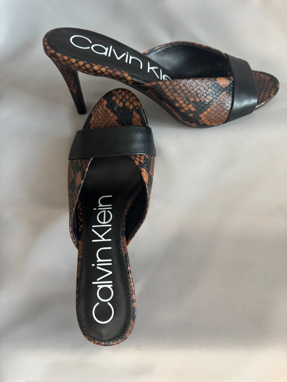 Calvin Klein Laron Nappa / Mamba Snake Heeled Sandals (Size 7) -New